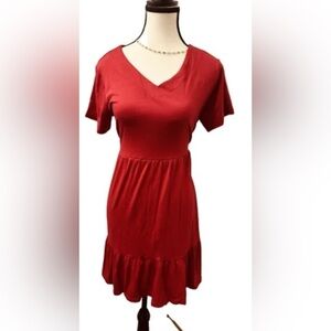 Dulayoo Women's Tiered Dress V-Neck Short Sleeve Swing Mini A-Line  Hook  Eye S